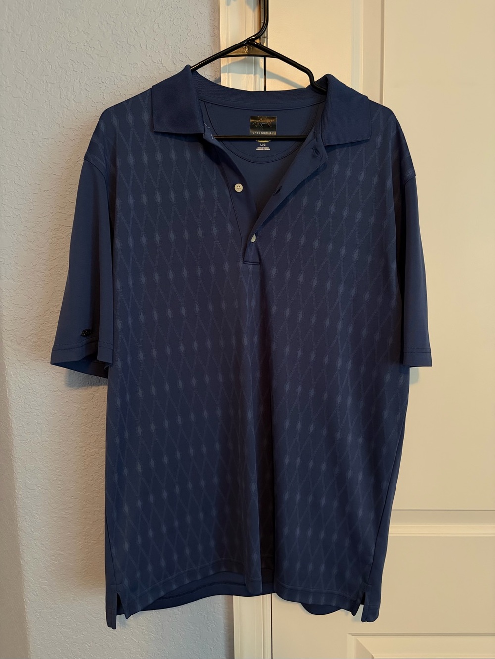 Greg Norman Collection Men's Navy Blue Diamond Jacquard Polo